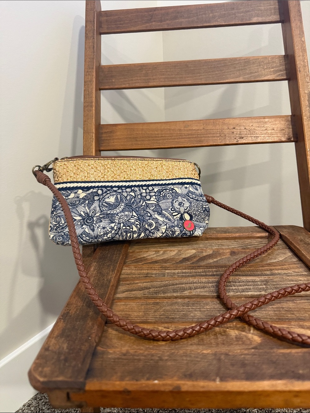 Sakroots Blue & Gold Floral Crossbody Purse Boho Woven Shoulder Bag